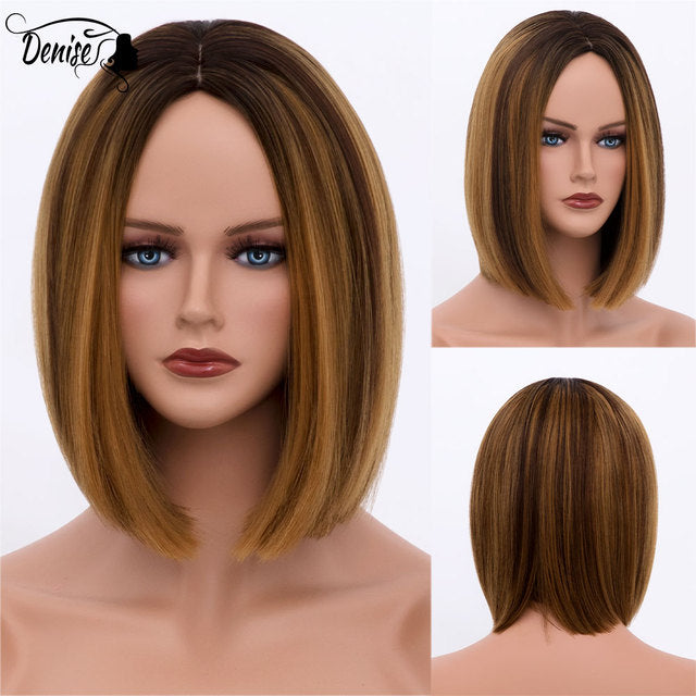 Bob's wig is straight short black to blue Ombre daily synthetic wig with bangs