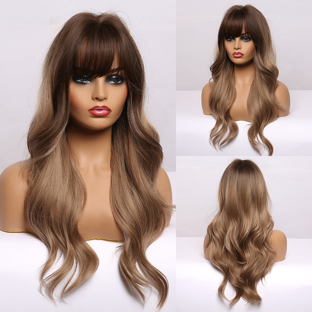 Long Straight Black Synthetic Wigs with Bangs for Women African American Lolita Daily Party Heat Resistant Fibre